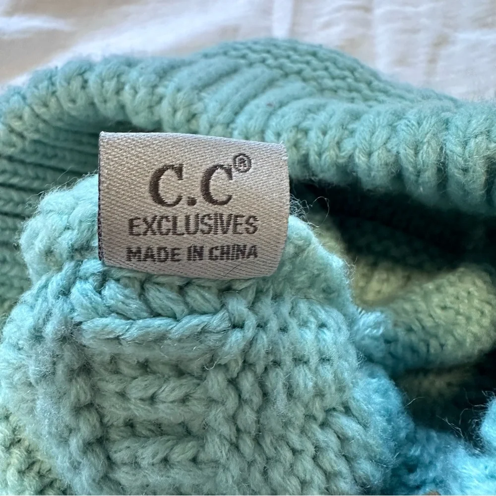 Classic CC Beanie Sage HAT20A teal winter warmth boho acrylic woven chunky knit